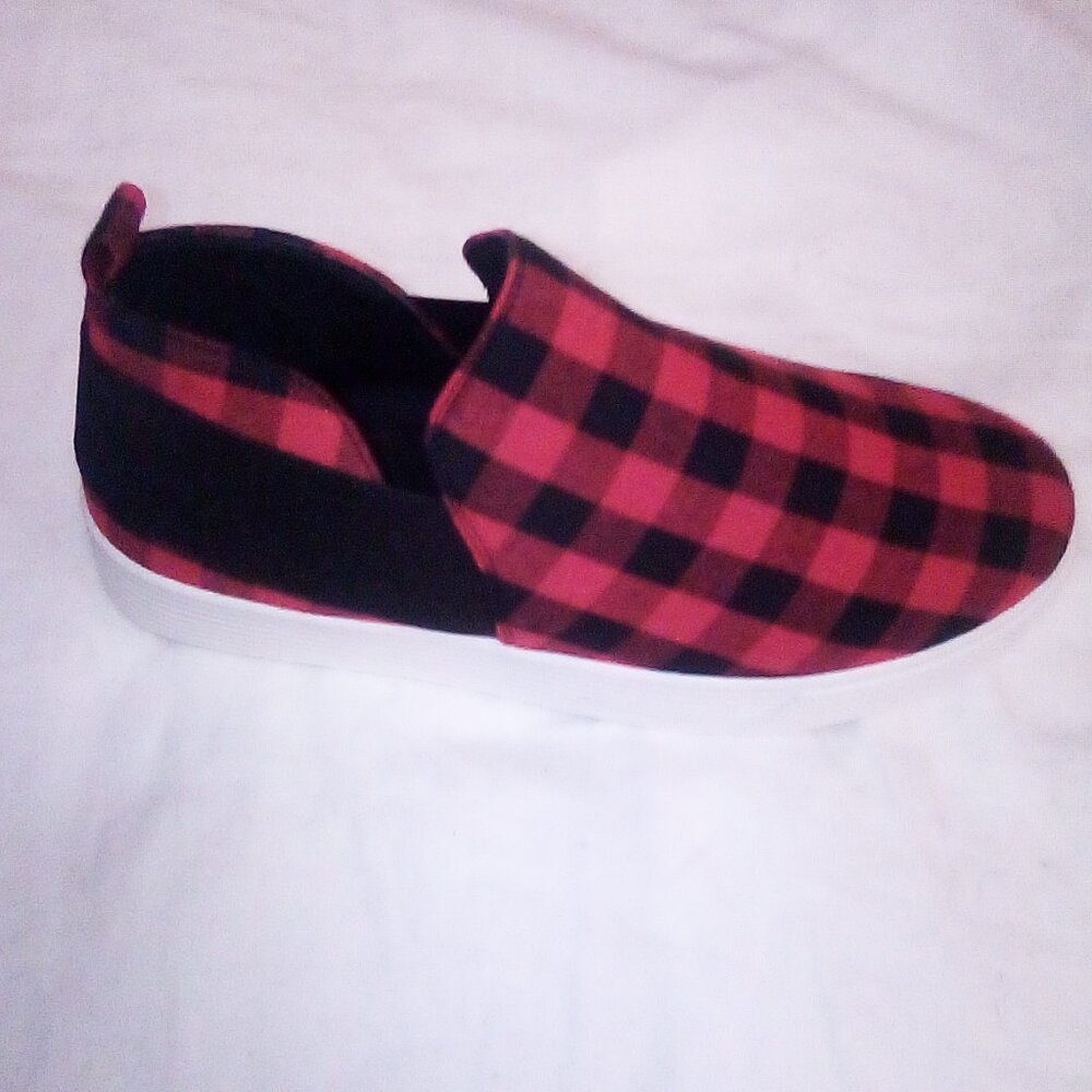 ❤️ New Plaid Red Black Loafer Wedge Sneakers Shoes